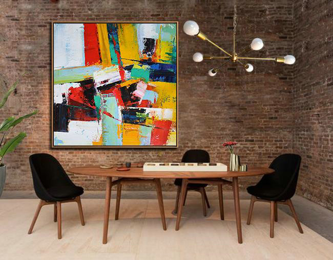 Large Abstract Art Handmade Painting,Oversized Palette Knife Painting Contemporary Art On Canvas,Lounge Room Decor,Yellow,Red,Light Green.etc